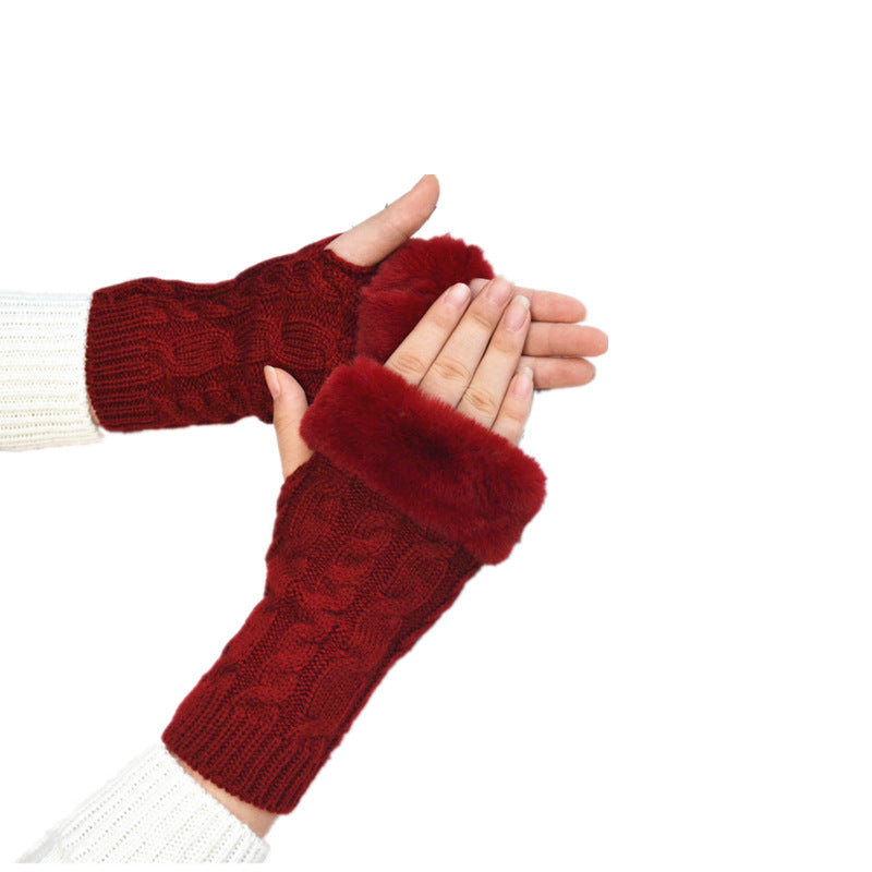 Knitted Half Finger Solid Color Twist Gloves for women