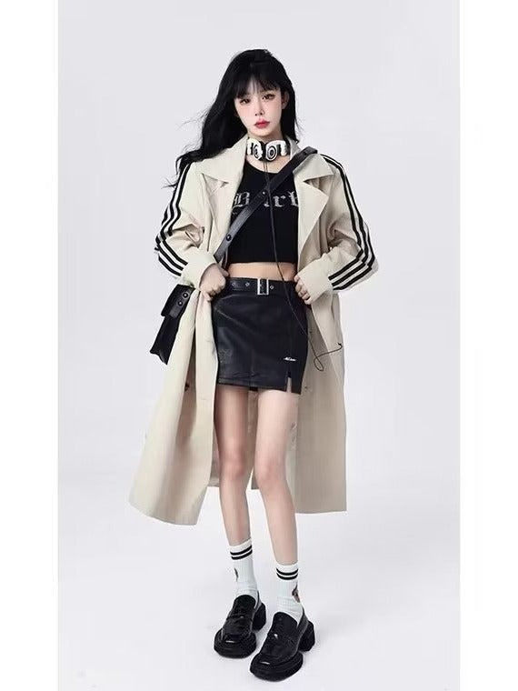 Vintage Stripe Mid-length trench coat for women