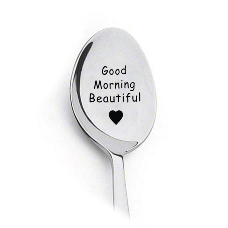 Couple Tableware Good Morning Stainless Steel Long Handle Spoons Lettering