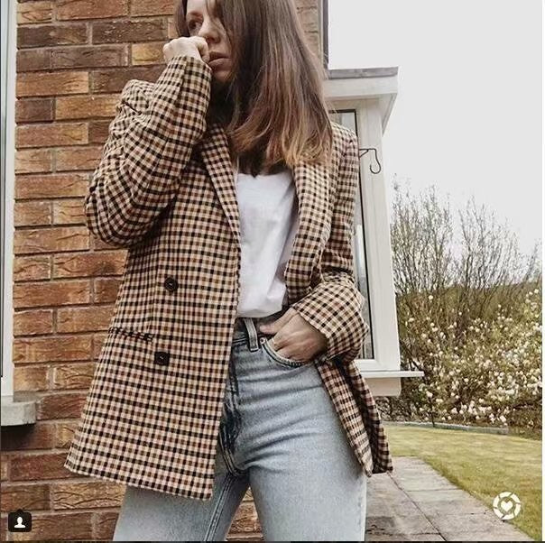 Check double-breasted blazer