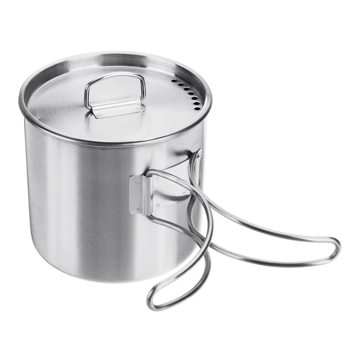 500ml Stainless Steel Water Mug Cup with Lid and Foldable Handle Outdoor Camping Pot Cooking Pots Picnic Hang Pot