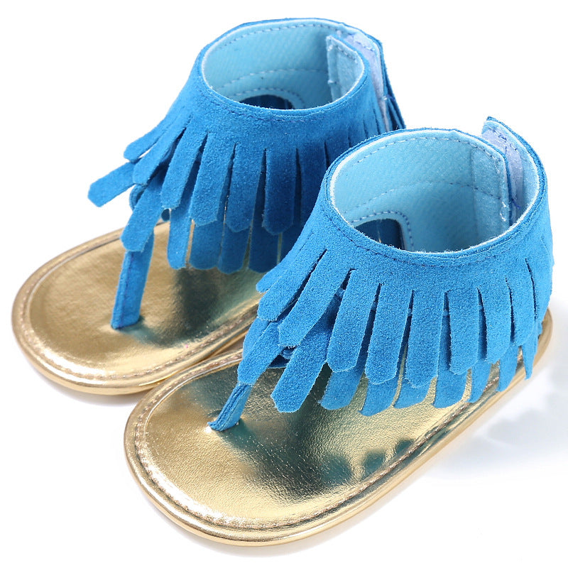 retro tassel flannel baby sandals for girls