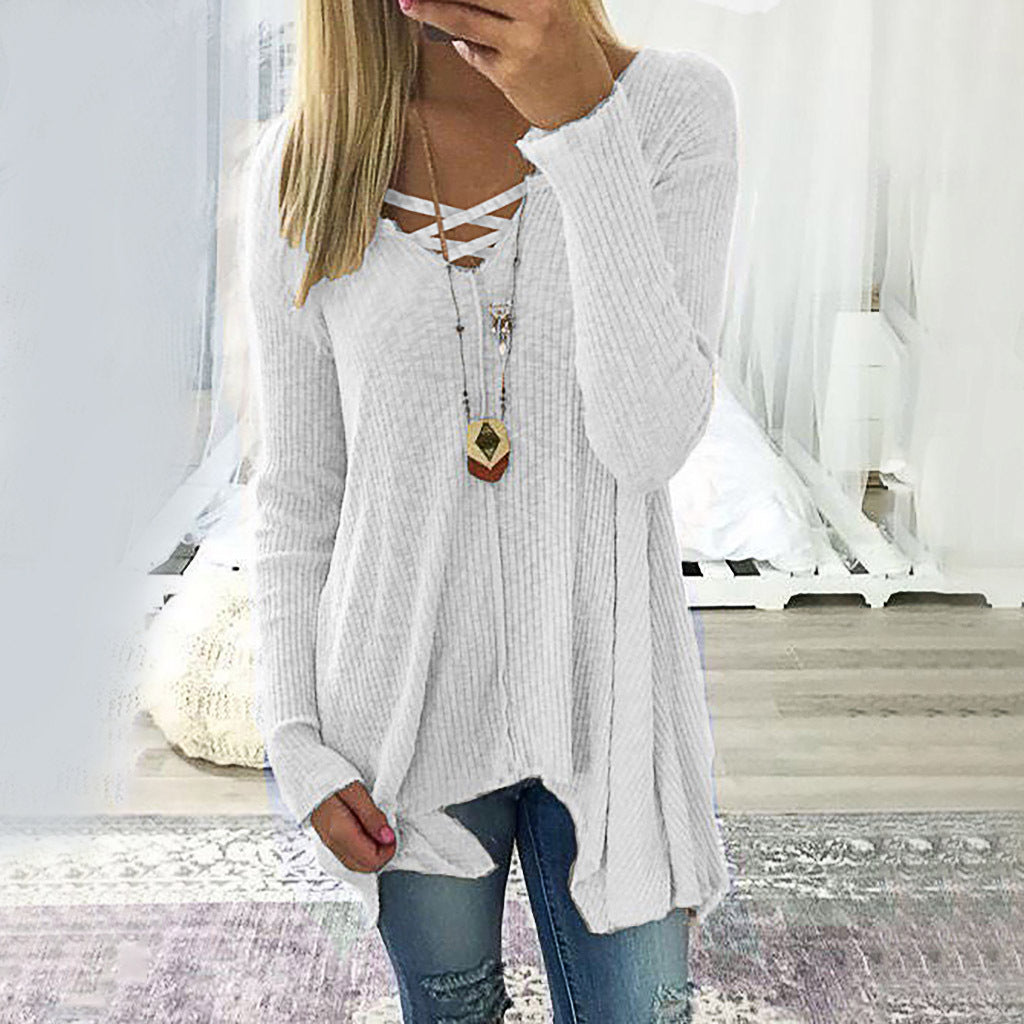 V-neck Irregular Blouse For Women