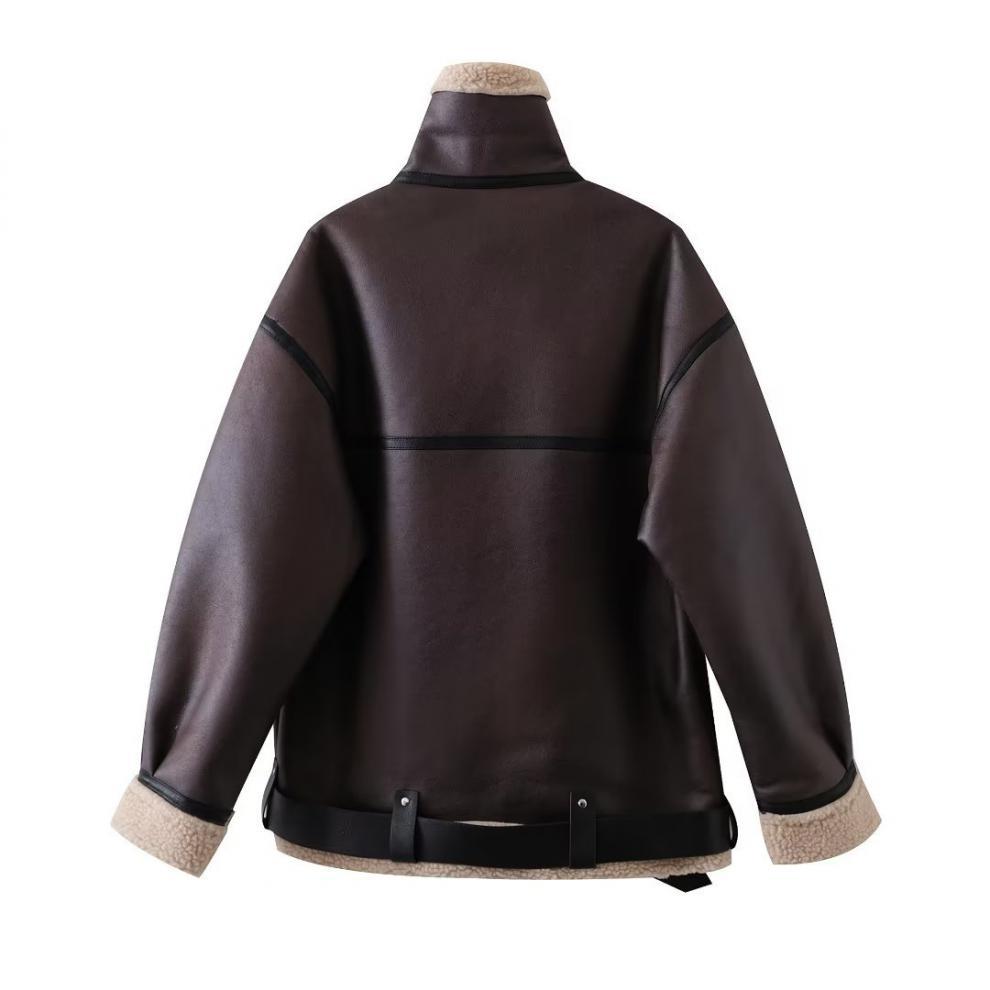 Suede Fur Integrated Motorcycle Jacket for girls