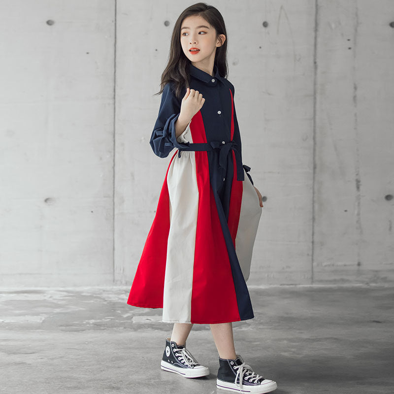 Korean Version Of  Multi-color Stitching Fashion A-line Skirt for girls