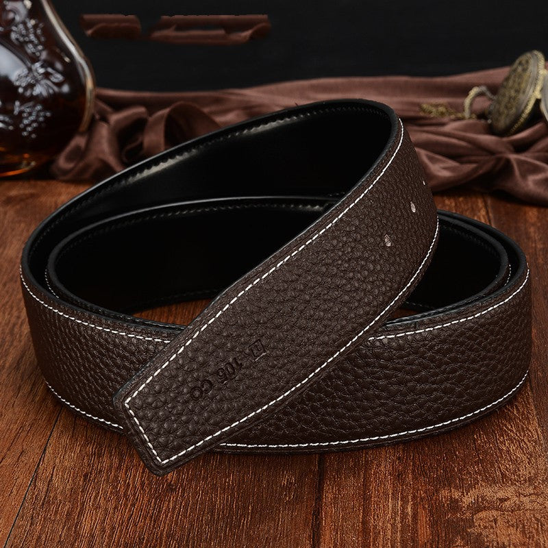 Leather h-belt original litchi grain cowhide belt scalp