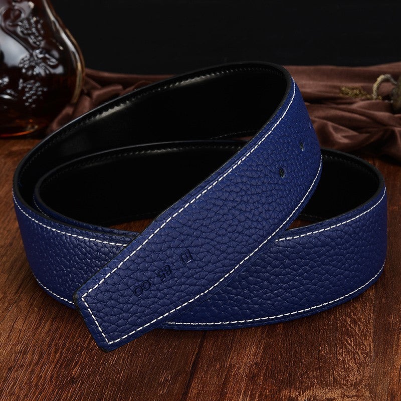 Leather h-belt original litchi grain cowhide belt scalp