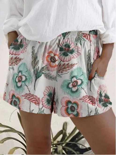 Printed Elastic High Waist Shorts For Women