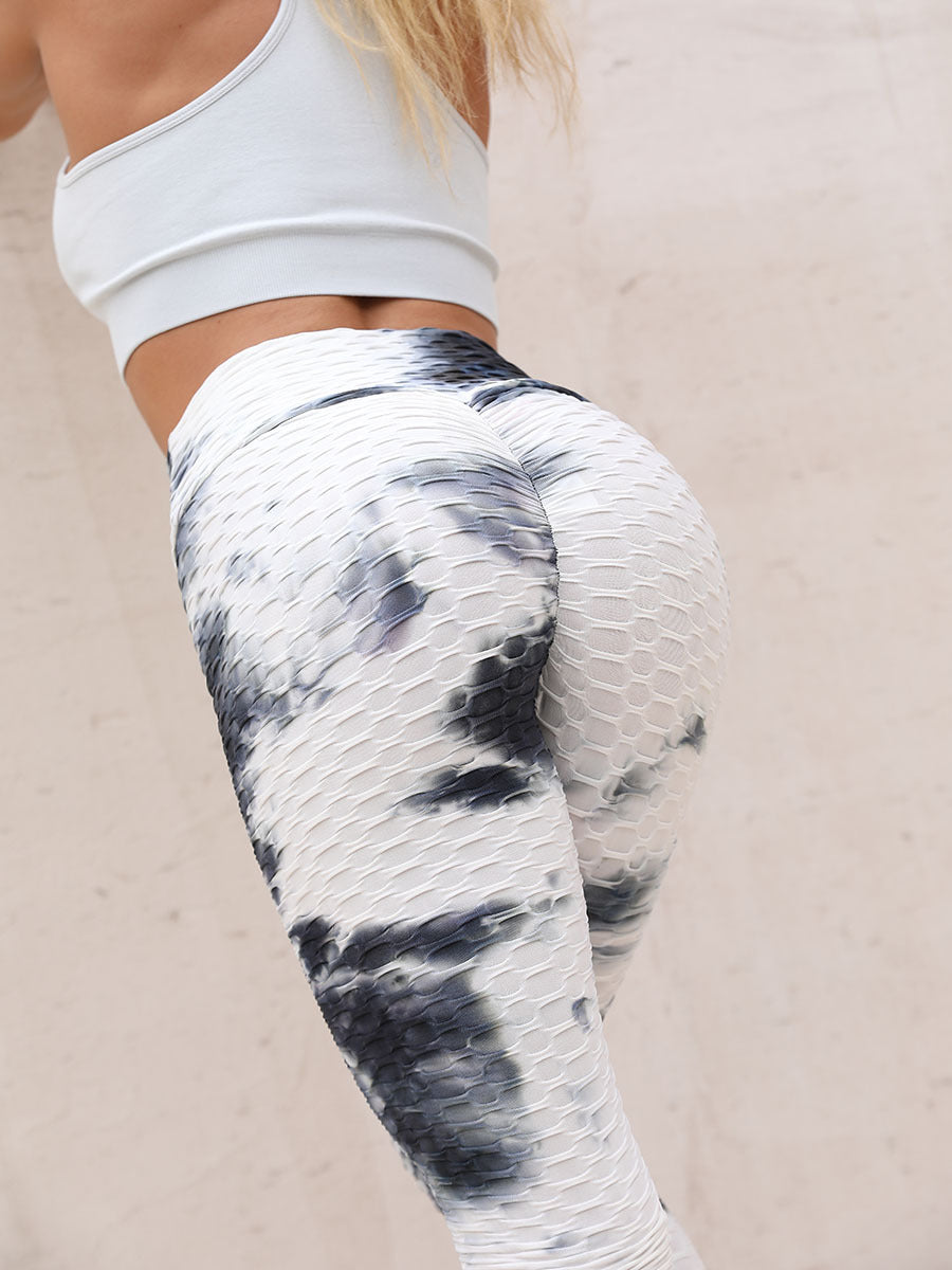 Ink Jacquard Tie-dyed Bubble Polyester Yoga Pants For Women