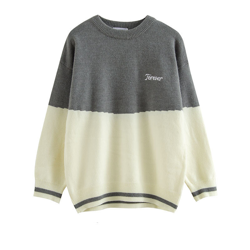 Japanese Retro Contrast Stitching Sweater Men