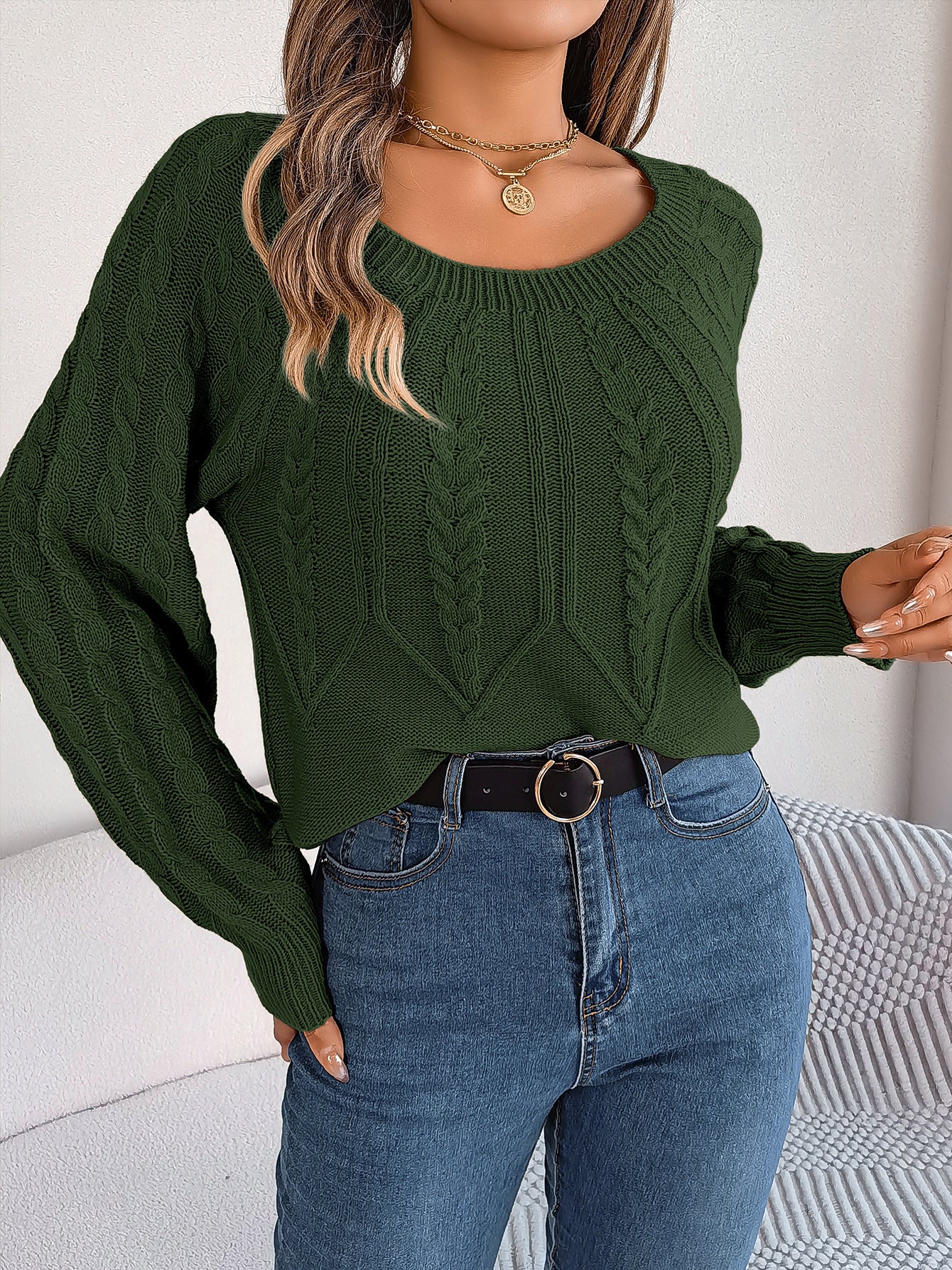 Leisure Solid Color Twist Long Sleeve Sweaters For Women