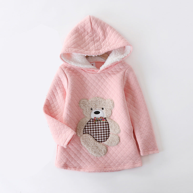 Bear embroidered hooded jacket for girls