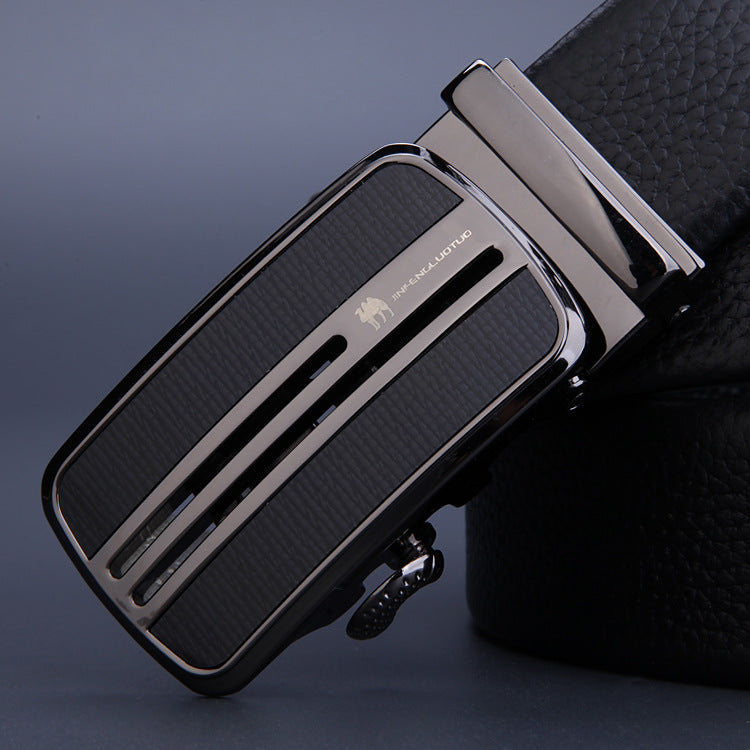 Leather business belt with automatic buckle