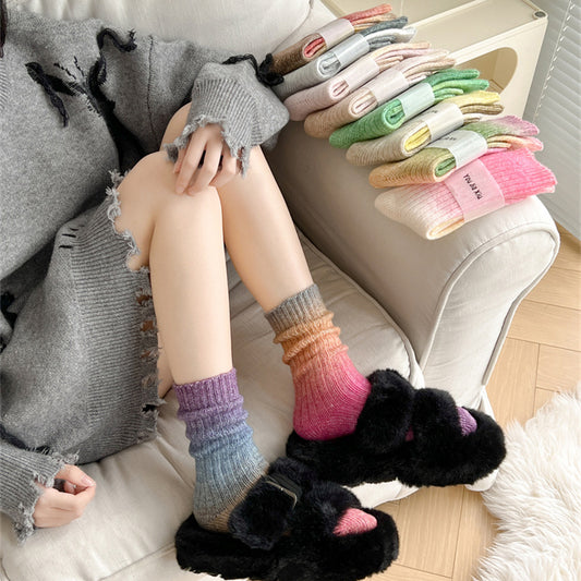 Gradient Color Women's Socks Mid-calf Warm-keeping Socks for women