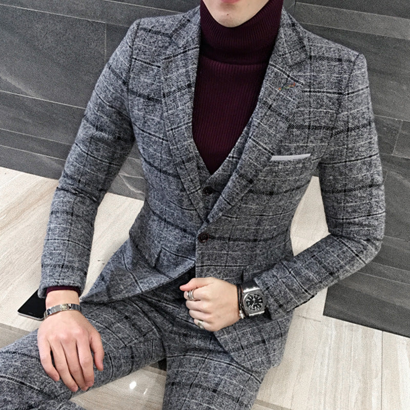 Thick Slim Fit Plaid Suits For Men