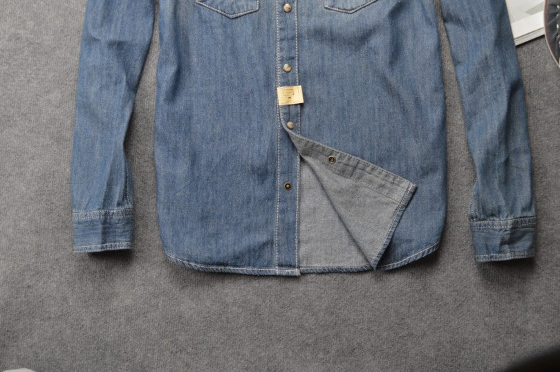 Washed Old Thickened Slim Fitting Denim Shirt