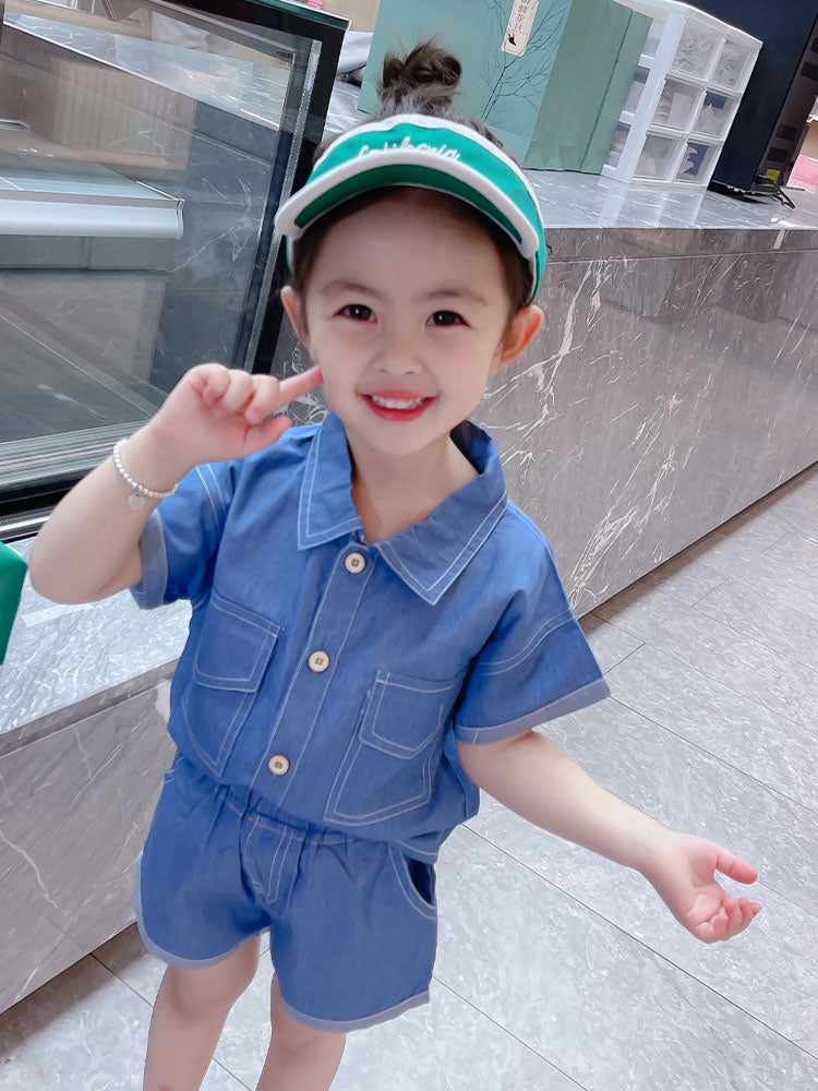 New Summer Short-sleeved Denim Suit for girls