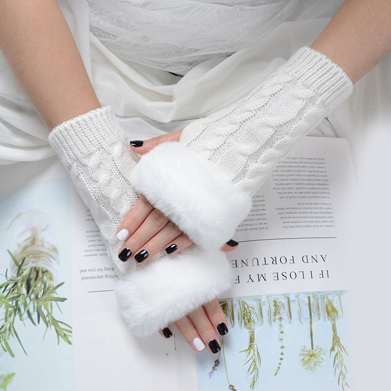 Knitted Half Finger Solid Color Twist Gloves for women