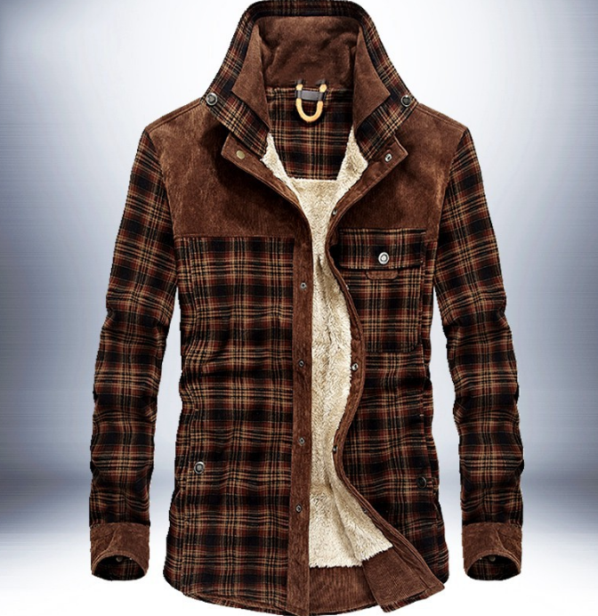 Pure Cotton Plaid Military Style Winter Jackets For Men