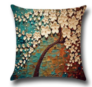 Three-dimensional Oil Painting Trees Flowers Cotton Cushion Cushion Pillowcase Car Waist Cushion Cover