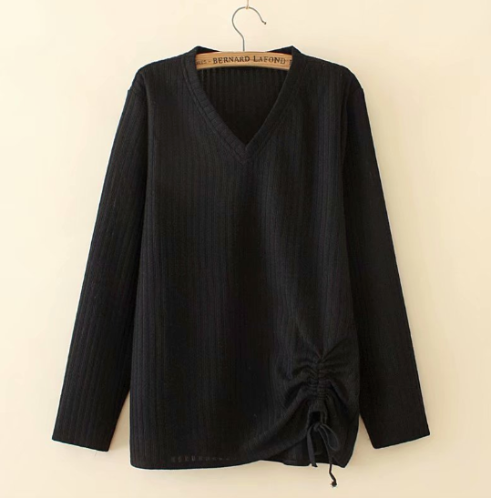 Knitted Elastic V-Neck Blouse For Women