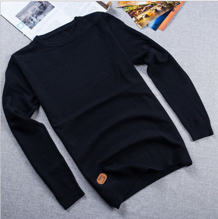 Solid Color Round Neck Sweater For Men