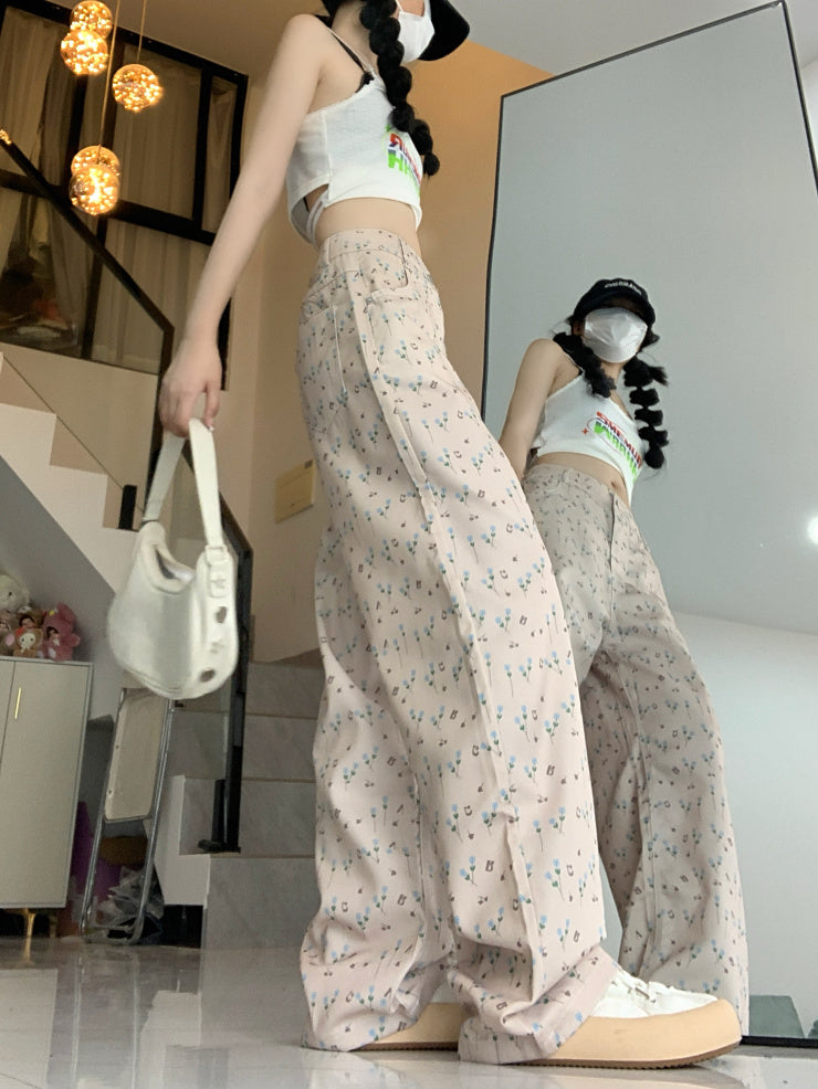 Hong Kong Style Floral Jeans For Women