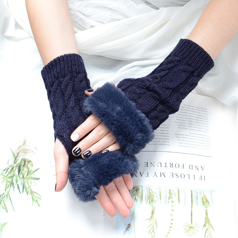 Knitted Half Finger Solid Color Twist Gloves for women