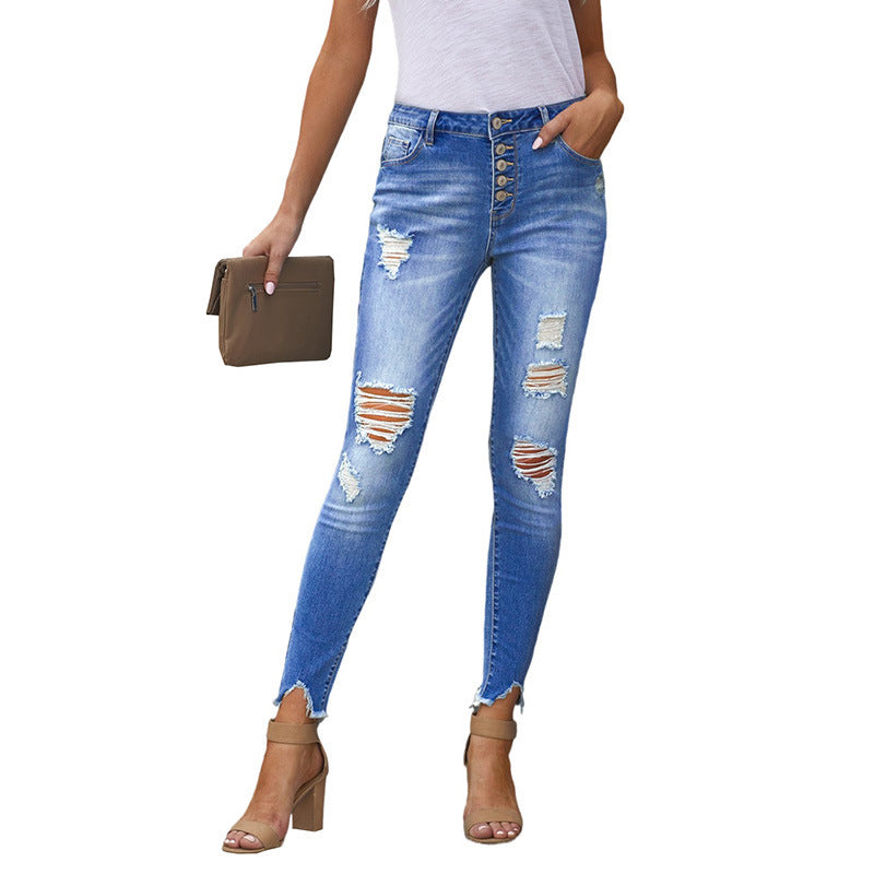 Hand Worn High Rise Cropped Jeans For Women