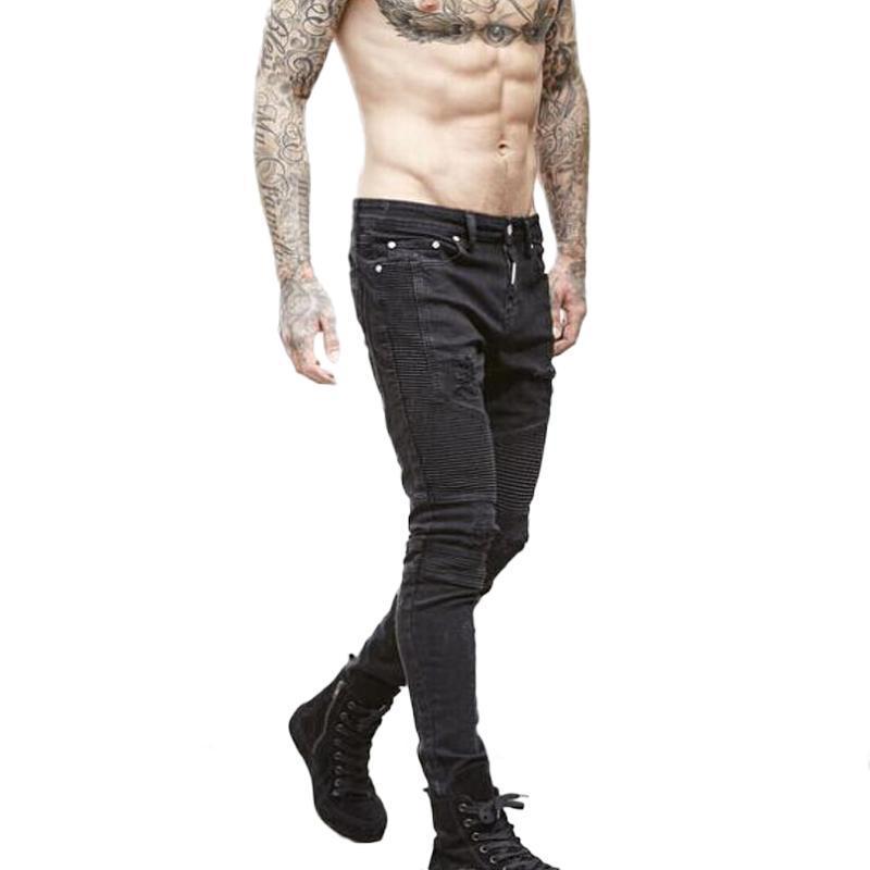 Stretch Ripped Biker Jeans For Men