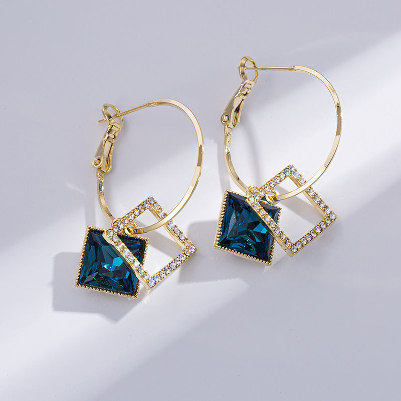 New Fashion Square Earrings Special-interest Design Inlaid Zircon Women