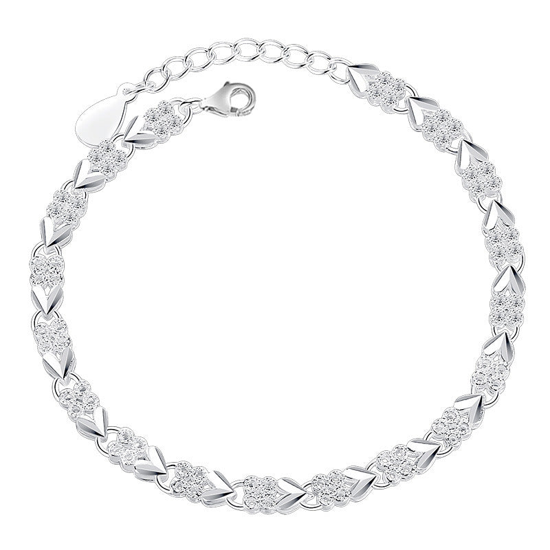 S925 Silver Female  Creative Heart-to-heart Printed XO Bracelet