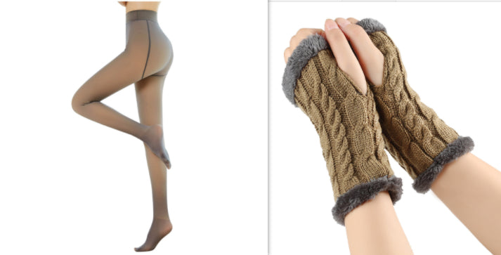 Fleece-lined Fluffy and Twist Knitted Finger Leakage glove for women