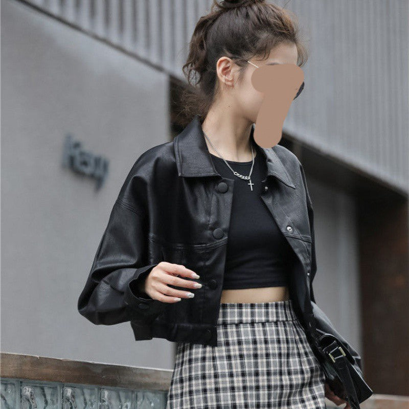 Short Leather Jacket New Vintage Fashion for women