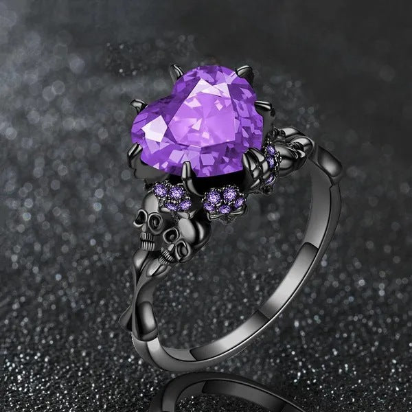 Black Skull Zircon Peach Heart Luxury Vintage Ring