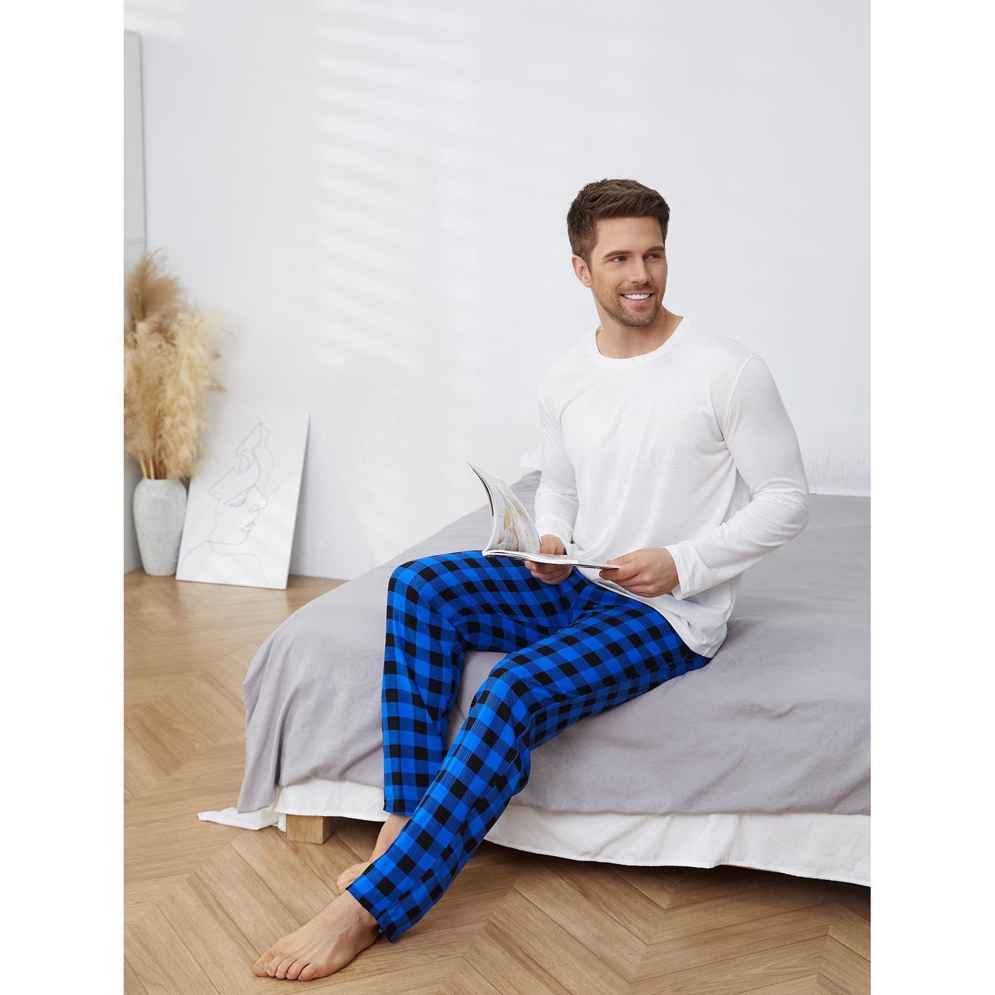 Ethnic Long Sleeve Plaid Pajama Set For Men