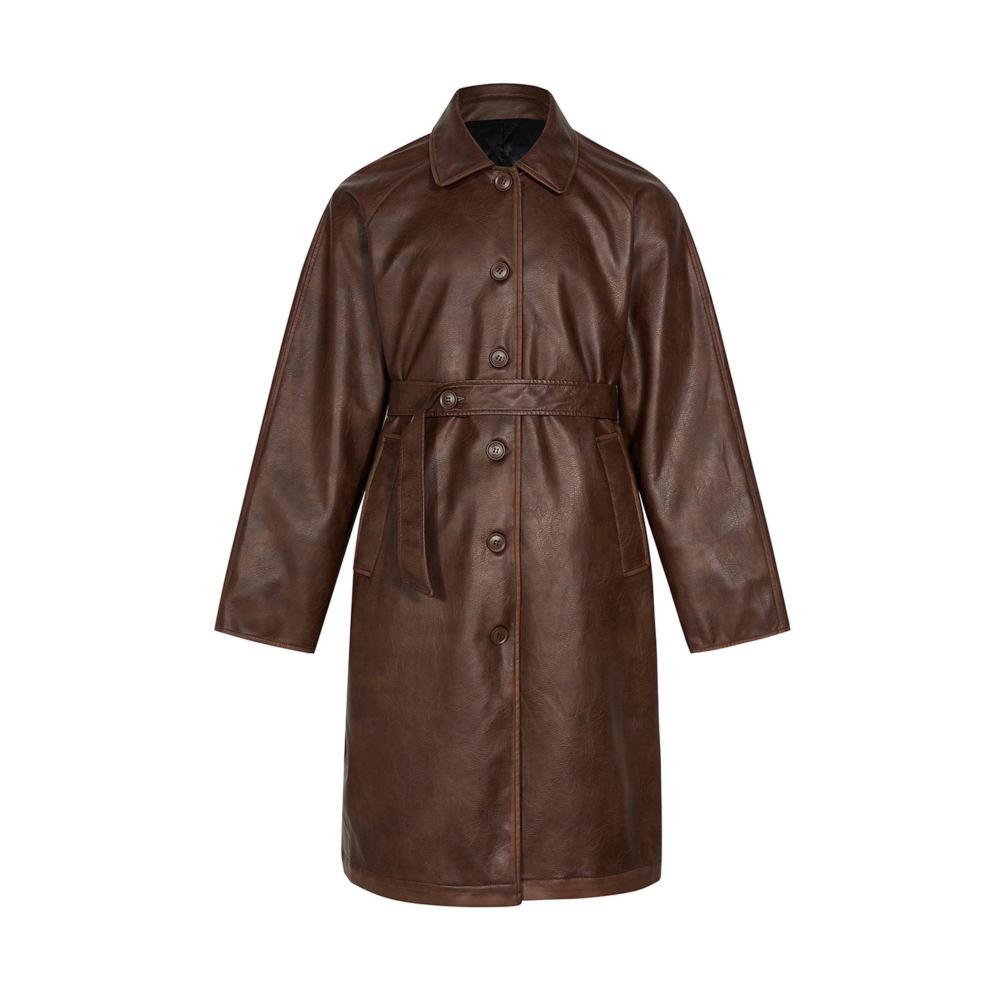 Leather Mid-length Trench Coat  for Women