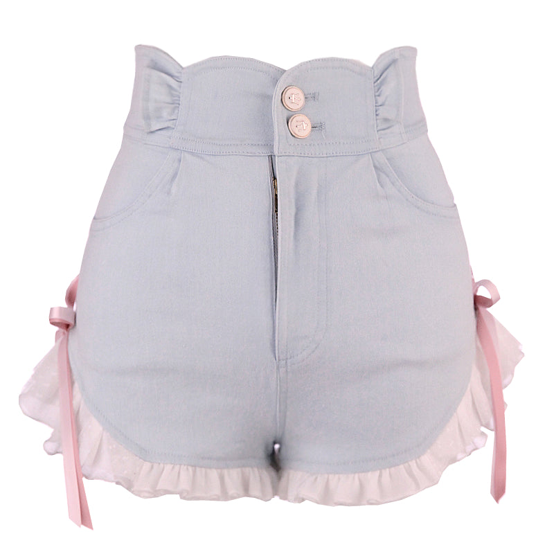 Bow High Waist Denim Shorts For Women