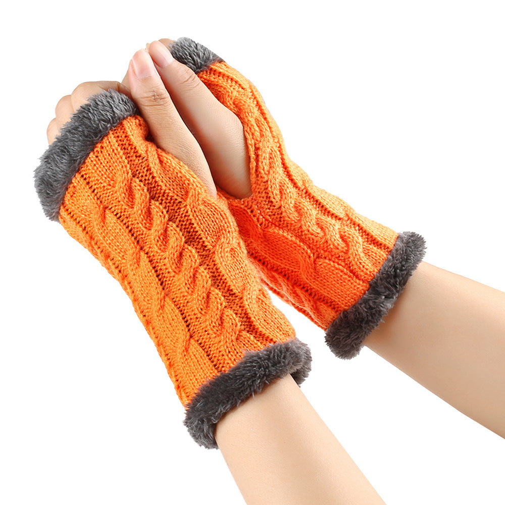 Plush and Twist Knitted Fingerless Fleece Gloves for Women