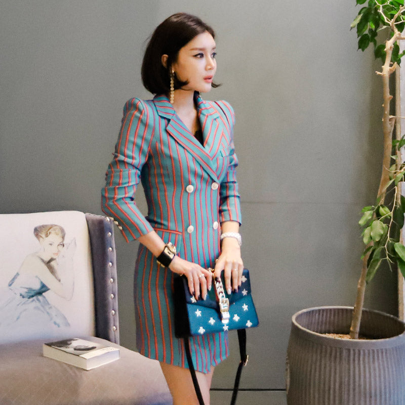 Professional Blazer Striped Dress For Women