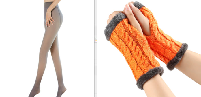 Fleece-lined Fluffy and Twist Knitted Finger Leakage glove for women