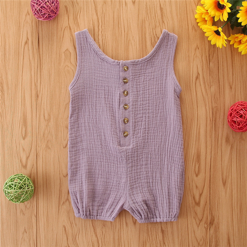 Sleeveless Solid Color Cotton And Linen Rompers  for Baby