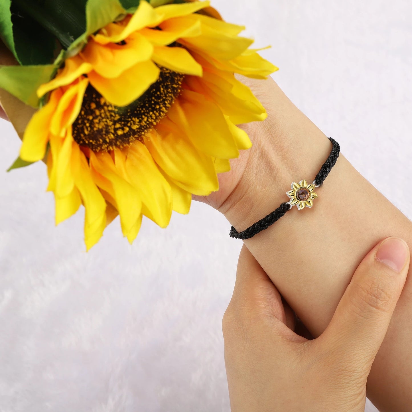 Customized Color Photo Weaving Couple Sunflower Projection Bracelet