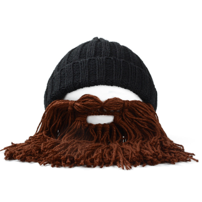 Winter hand-crocheted men's funny beard knitted hat