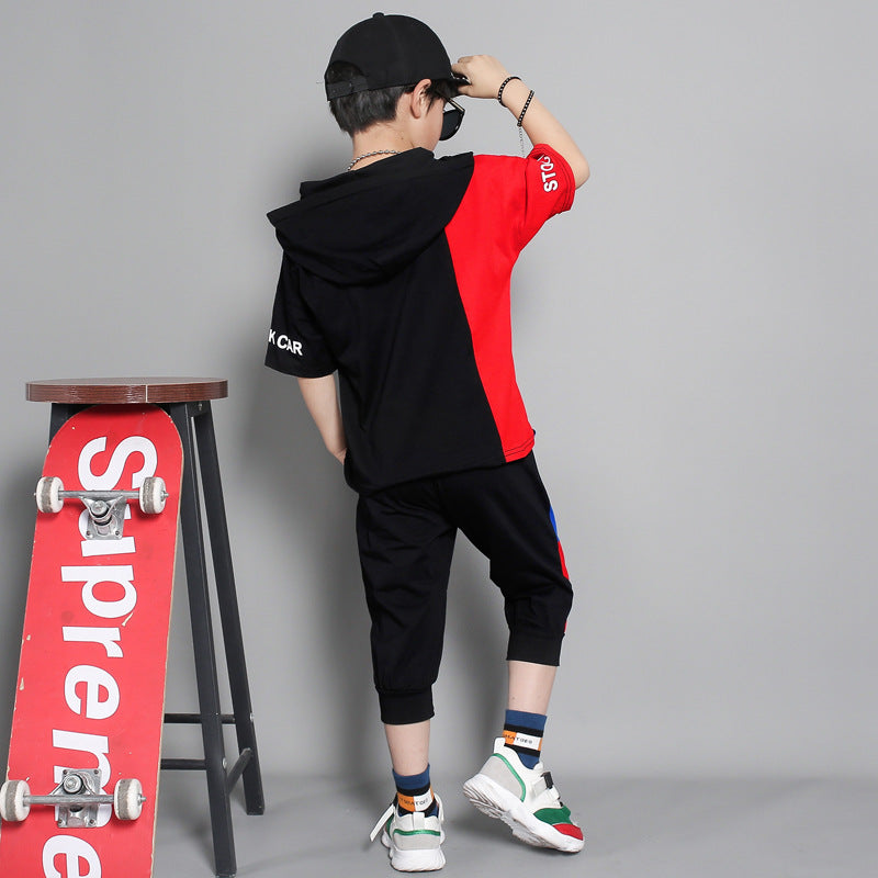 summer  short-sleeved suit in Korean version for boys