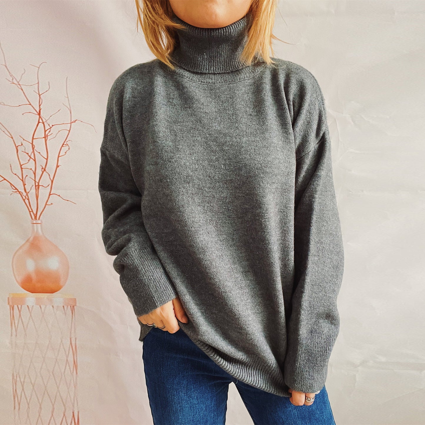 Top Solid Color Turtleneck Long Sleeve Shirts For Women