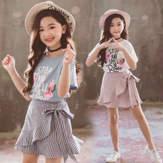 Summer Fashion Girls Short Sleeve Skirt Suit