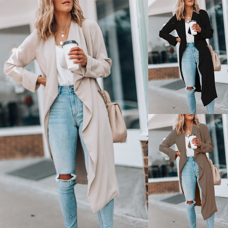 Fall Winter Fashion Solid Color Mid-length Trench Coat for women