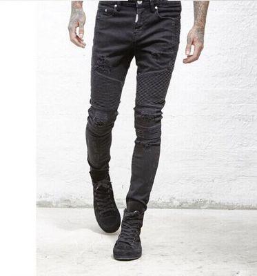 Stretch Ripped Biker Jeans For Men