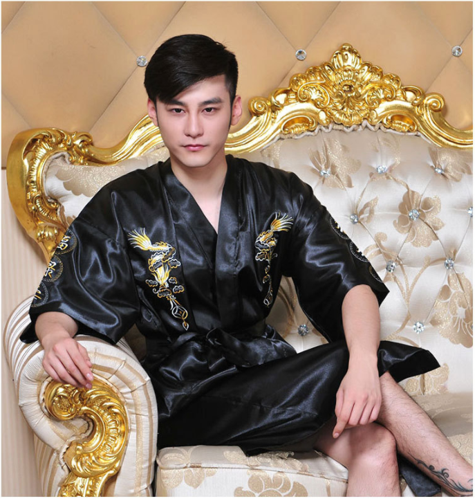 Cardigan Nightgown Embroidery Gown For Men